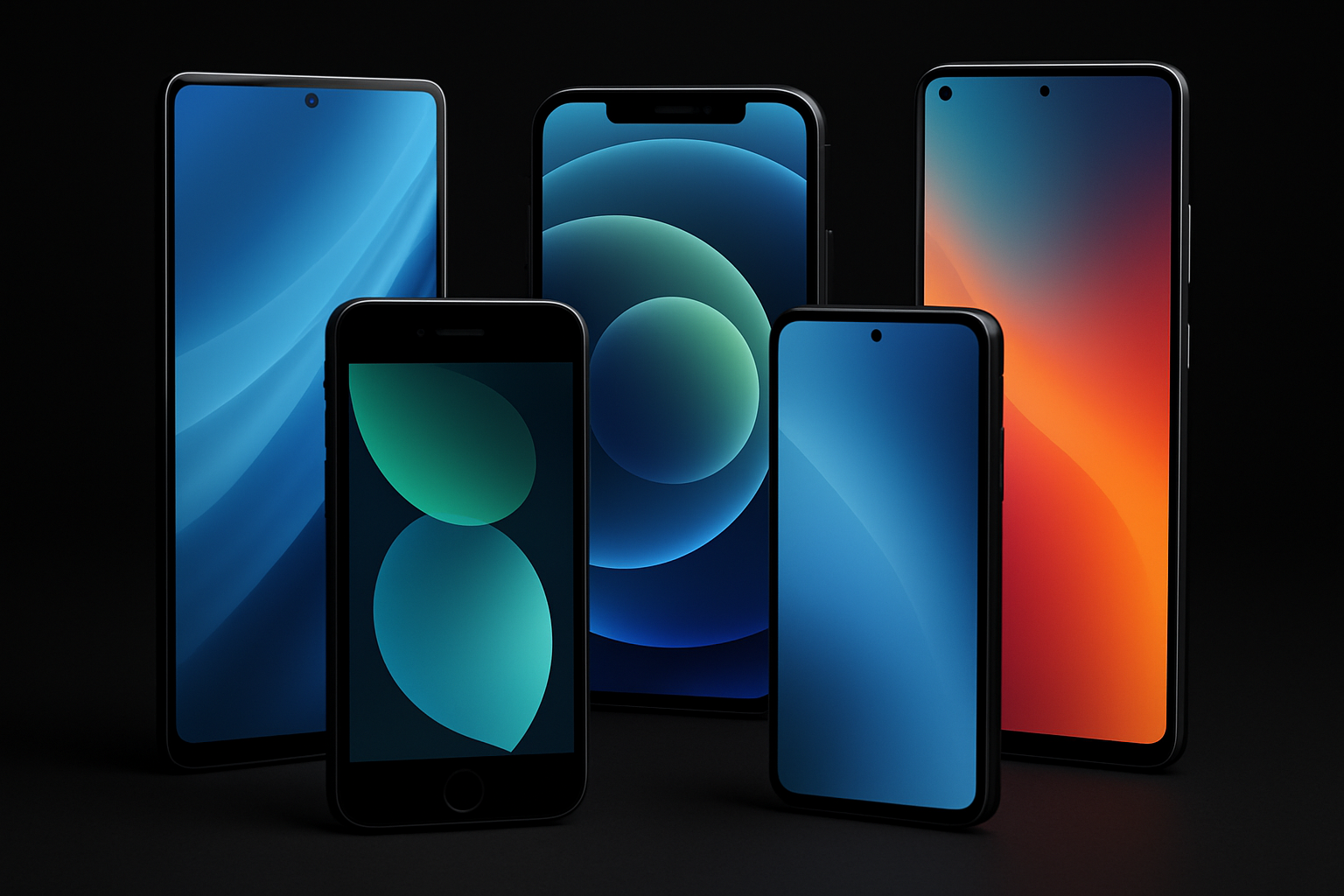 FONDO NEGRO CON  TELEFONOS ANDROID Y IPHONE